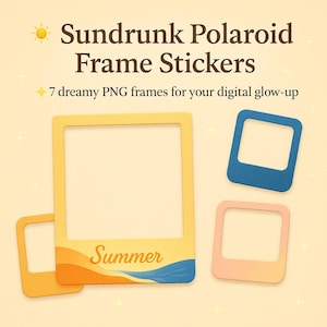 Dreamy Polaroid Frame Stickers: Summer Scrapbook PNGs (Digital Download