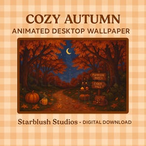 Cozy Autumn Night Animated Desktop Wallpaper: Pumpkin Patch (Digital Download)