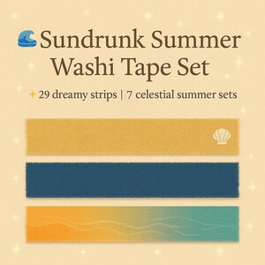 Celestial Summer Washi Tape Stickers: Dreamy Scrapbook PNG Set (Digital Download