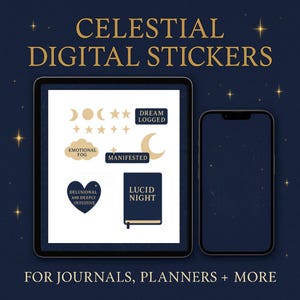 Adesivos de Humor Starry Dreams | Rastreador de Emoções PNG para Goodnotes, iPad e Diário Digital | Scrapbooking Digital, Canva e Vibrações Sonhadoras