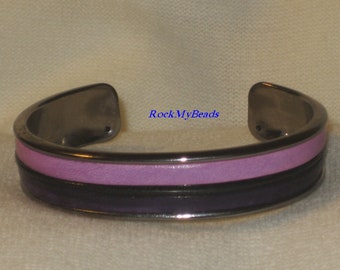 Dark and light Purple Leather Cuff Bracelet,jewelry,leather cuff,purple cuff bracelet,lilac cuff bracelet,gift for her,3 strand leather cuff