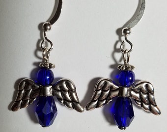 Dark Blue Angel Earrings,Earrings,Jewelry,Earrings,Crystal Angel Earrings,Crystal Earrings,Angel Earrings,Child Earrings,Earrings With Wings