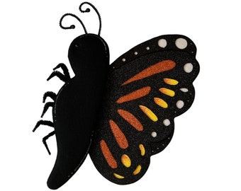 Monarch butterfly wreath attachment and wall décor, butterfly home décor, glittered butterfly wings, glittered foam décor, vibrant butterfly