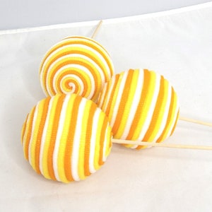 Set of 3 Halloween Candy Corn Wreath Picks, Glittered Candy Corn Colored Ball, fall décor, Harvest Candy Corn, Faux Candy Corn, Yarn Balls
