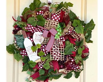Wine Wreath, Tuscan wine wreath, grapes, wine lover, wine themed wreath, wine décor, front door wreath, wine corks, wreath signs wine