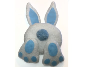 Large stuffed Easter bunny butt with posable ears wreath attachment in light blue, bunny wreath attachment, plush Easter bunny, Spring décor