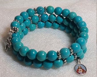 Turquoise memory wire wrap rosary bracelet, religious rosary bracelet, praying beads, wrap rosary, rosary beads, prayer beads, wrap bracelet