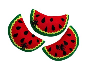 Set of 3 stuffed watermelon slices with ant wreath attachment or wall décor, faux watermelon fruit, fake watermelons for your summer décor