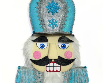 Christmas nutcracker wreath attachment, silver blue nutcracker wall decor, wreath attachment, silver winter decor, holiday door hanger