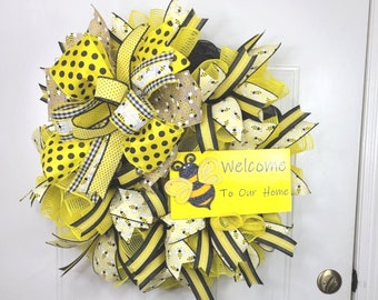 Welcome To Our Home Bee Wreath, Front Door Wreath, Bee Display, Bee Door Hanger, Every Day Door Décor