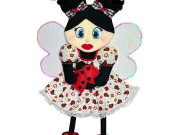 Handmade Ladybug Girl Wreath Attachment: Whimsical Spring Decor