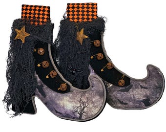 Primitive Witch Boots Wreath Attachment: Spooky Halloween Decor