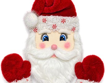 Santa Wreath Attachment | Whimsical Peppermint Decor | Christmas Winter Accent | Plush Faux Fur Felt | Holiday Decoration