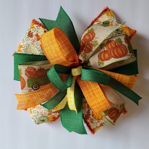 Fall ribbon bow, Fall decoration, pumpkin bow, bow with tails, bow wreath attachment, lantern bow, gift bow, Thanksgiving bow, Fall truck