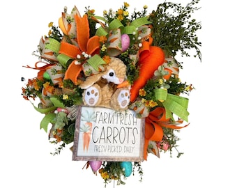 Large Easter carrot wreath for your front door or Easter home decor, Easter door hanger, Decor for front door, Spring Easter carrot wreath