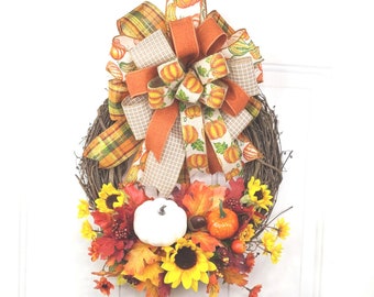 Grapevine Fall Wreath, Grapevine Autumn Wreath, Front Door Wreath, Pumpkin Wreath, Festive Wreath, Door Décor, Fall Floral Wreath
