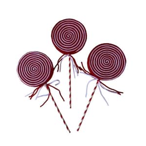 3 red and white lollipops to add to your wreaths or centerpiece, Christmas peppermint yarn lollipops, faux peppermint candy lollipops