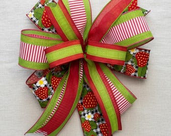 Strawberry Ribbon Bow Wreath Attachment, Rustic Spring Summer Accent