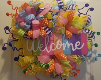 Welcome Summer Wreath, Welcome Wreath, Summer Wreath, Summertime Wreath, Front Door Wreath, Festive Wreath, Door Décor, Whimsical Wreath