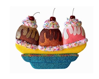 Fake Banana Split Ice Cream Wreath Attachment: Summer Decor (12x9x1.5)