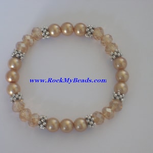 Tan Pearls and Gold Crystal Bracelet,bracelet,jewelry,women bracelet,beaded bracelet,bridesmaid bracelet,pearl bracelet,crystal bracelet