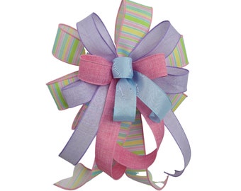 Easter Basket Bow, Easter Decoration, Four Ribbon Bow, Easter Bunny Bow, Bow with Tails, Bow Wreath Attachment, Lantern Bow, Gift Bow
