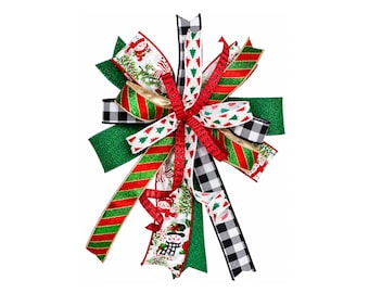 Christmas Snowman Wreath Bow | Rustic Buffalo Check | Winter Holiday Decor | Wire Edged Ribbon | Tree Topper and Gift Wrapping
