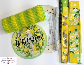 Lemon DIY Wreath Kit, Lime Green and Yellow DIY lemon wreath, Lemons front door wreath kit, Welcome wreath kit, beginner wreath kit