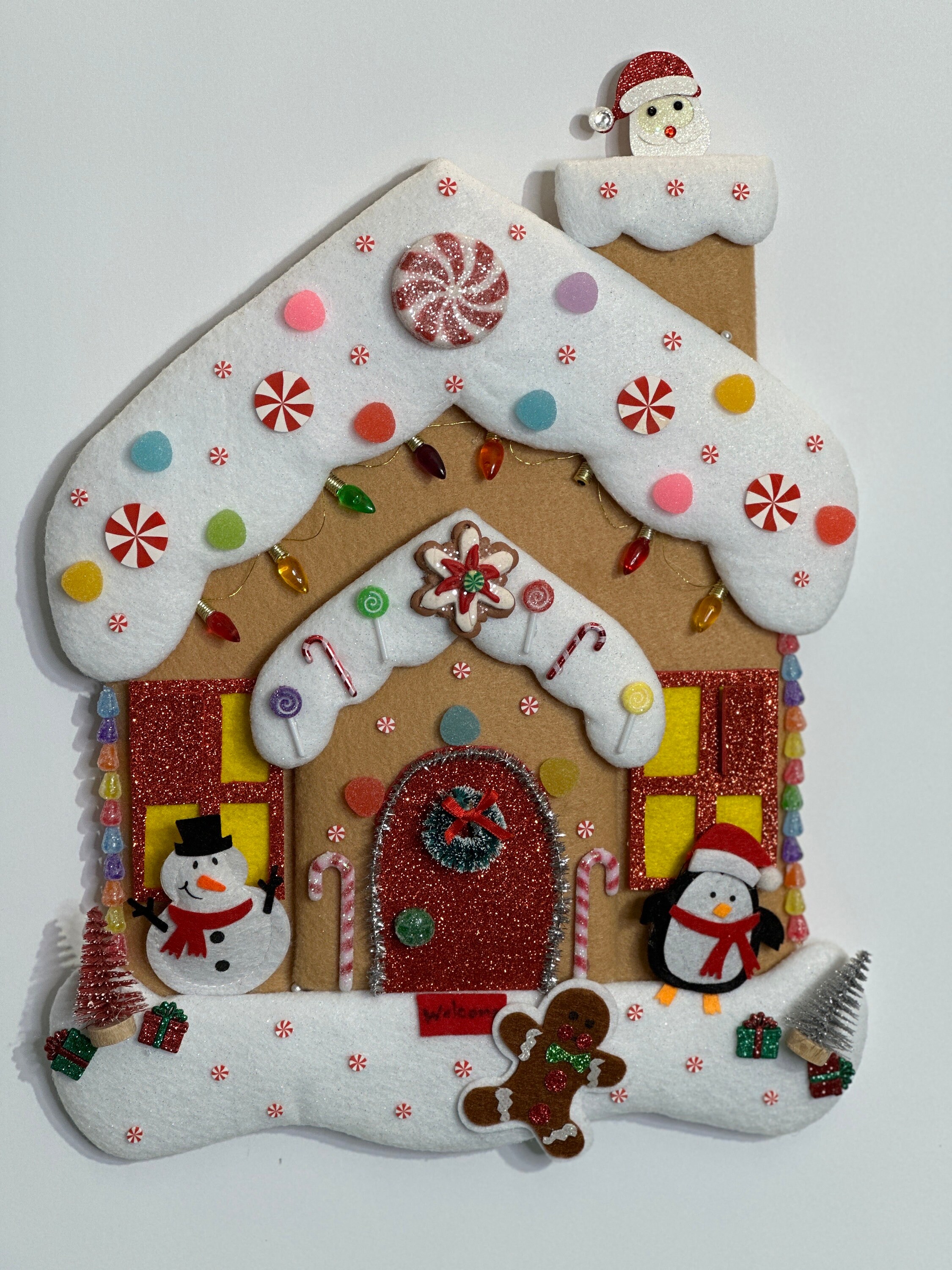 Christmas Gingerbread House Wreath Attachment, Glittered Gingerbread ...