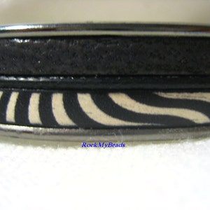 Zebra print cuff bracelet with black and gray leather, woman's animal print leather cuff bracelet, woman's leather jewelry, zebra print cuff image 2