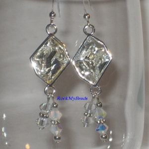 Clear Crystal Drop Earrings w' Swarovski Clear & White Opal AB Bicone Crystals,Earrings,Jewelry,Crystal Earrings,Wedding Jewelry,Bridal image 1