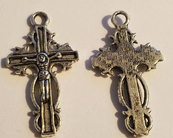 Ornate Cross with Jesus Image, antiqued cross for rosary or pendant, rosary supplies, religious cross, catholic cross