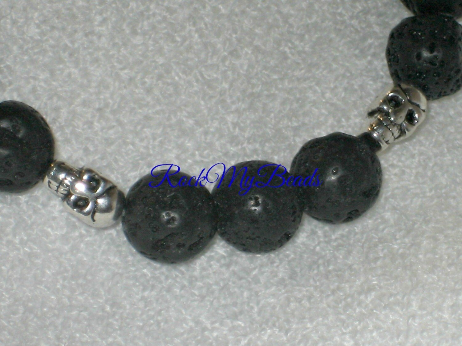 Lava Rock Skull Braceletbraceletjewelrymens Braceletbeaded - Etsy