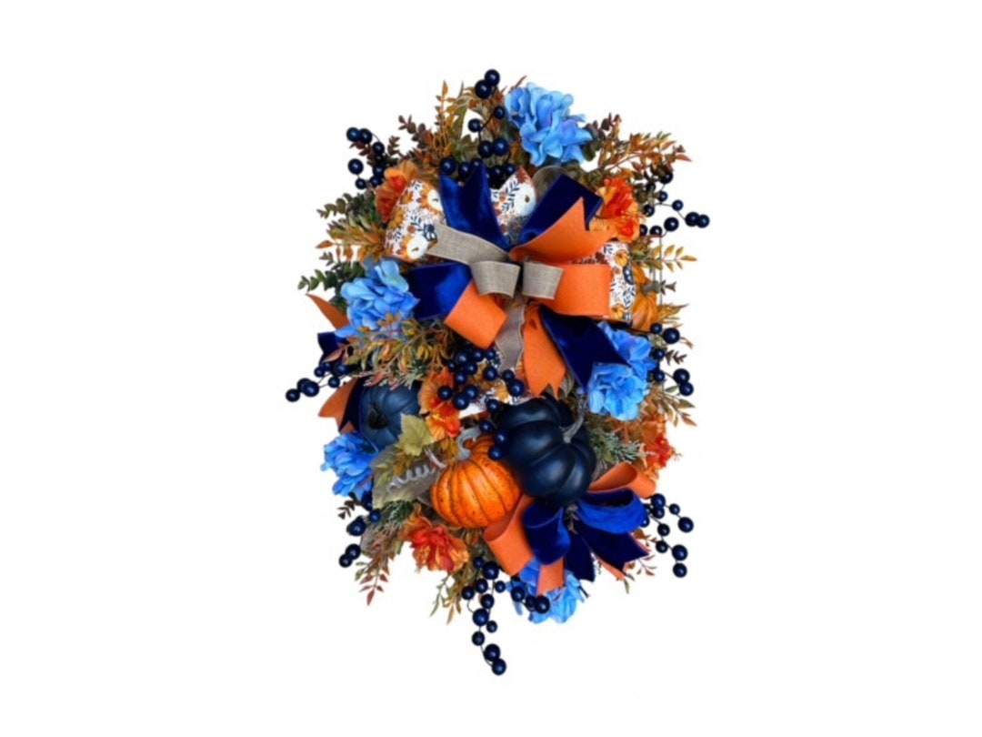 Blue and Orange Fall Pumpkin Front Door Wreath Door Décor Etsy