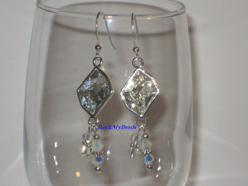 Clear Crystal Drop Earrings w' Swarovski Clear & White Opal AB Bicone Crystals,Earrings,Jewelry,Crystal Earrings,Wedding Jewelry,Bridal image 4