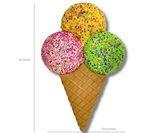 Ice cream cone wreath attachment, strawberry pistachio lemon ice cream waffle cone with sprinkles