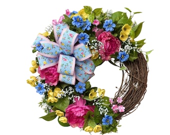 Floral wreath, Mothers Day gift, Spring decor, Pink Peony Door Accent, Cottagecore everyday decor