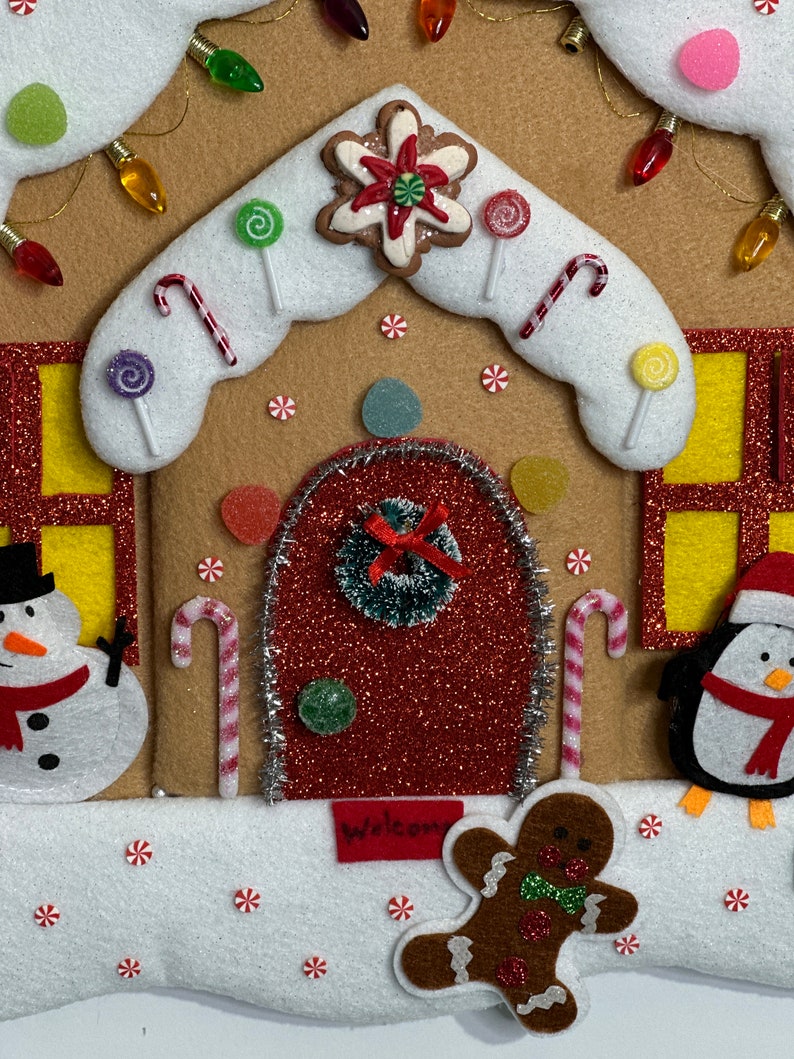 Christmas Gingerbread House Wreath Attachment, Glittered Gingerbread ...