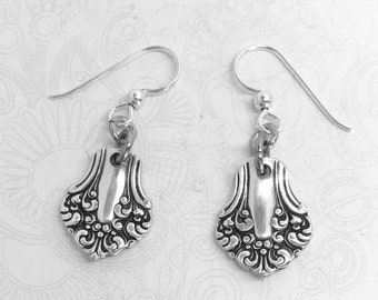 Antique Demitasse Spoon Earrings, Dangle Earrings, Silverware Jewelry, "Avon" 1901