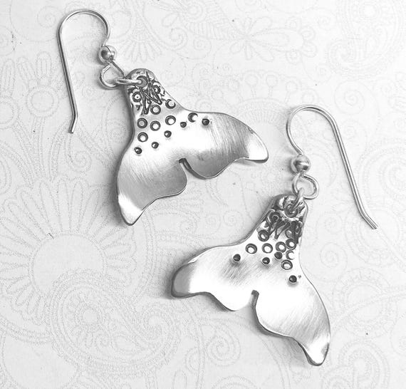 Whale Tail Spoon Earrings, Dangle Mermaid Earrings, Silverware Jewelry