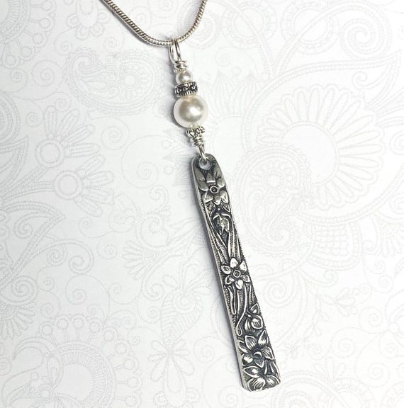 Petite Spoon Necklace, White Pearls 'Narcissus' 1935, Silverware Jewelry