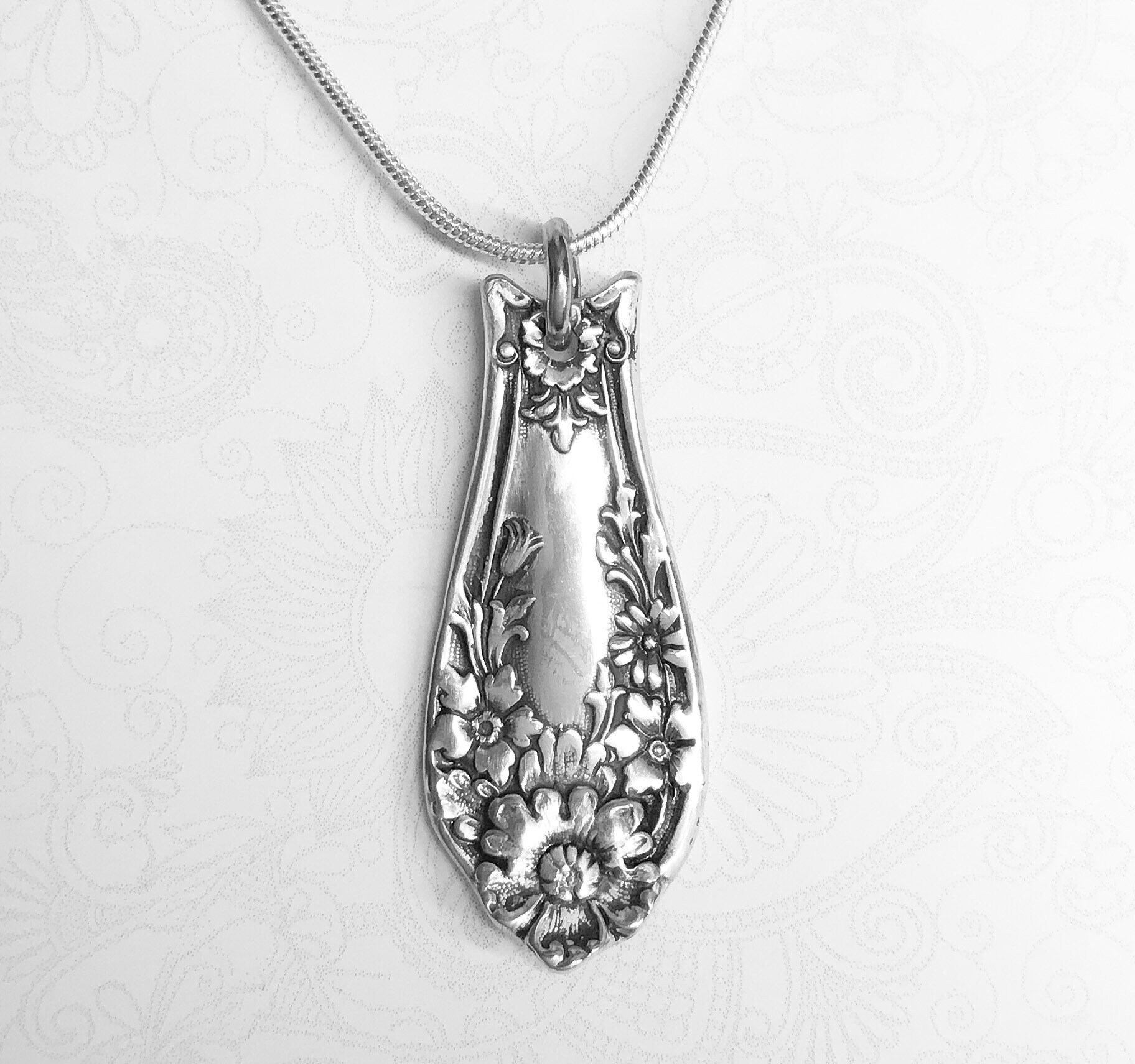 Antique Spoon Necklace Pendant, Silverware Jewelry,'Corona' 1910