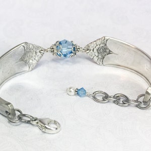 Spoon Bracelet, Aquamarine Swarovski Crystals & Sterling Silver Components, 'Starlight' 1950, Birthstone Bracelet, Silverware Jewelry, image 3
