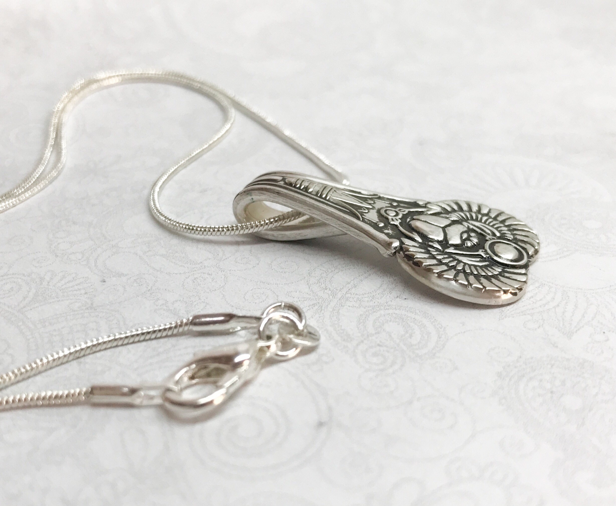 Scarab Spoon Necklace, Rare Beetle Pendant, Silverware Jewelry, Antique