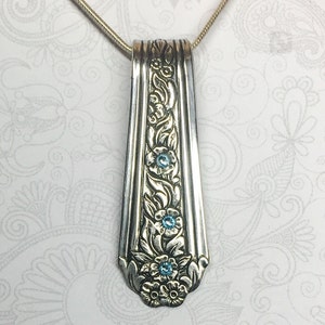 Vintage Spoon Necklace, Aquamarine Swarovski Crystals, Silverware Jewelry, 'Viceroy' 1936, Customizable Pendant image 2