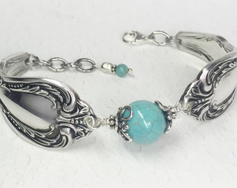 Spoon Bracelet with Turquoise Magnesite, Silverware Jewelry, Chalice 1958