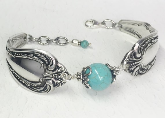 Spoon Bracelet with Turquoise Magnesite, Silverware Jewelry, Chalice 1958