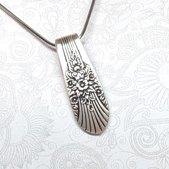 Vintage Spoon Pendant, Silverware Jewelry, 'Marigold' 1939