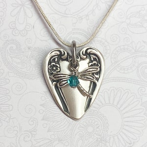 Heart Shaped Spoon Necklace, Teal Crystal, Spoon Pendant, Silverware ...