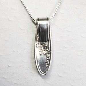 Spoon Necklace Pendant, Rose Pink Crystals, 'Queen Bess' 1946, Silverware Jewelry image 3